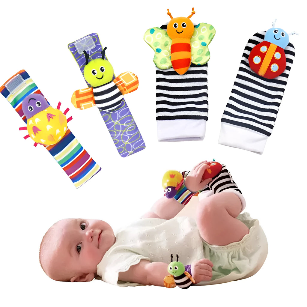 Baby plush toy set with wrist strap and sock in soft cloth, infant girls boys 0-2 years