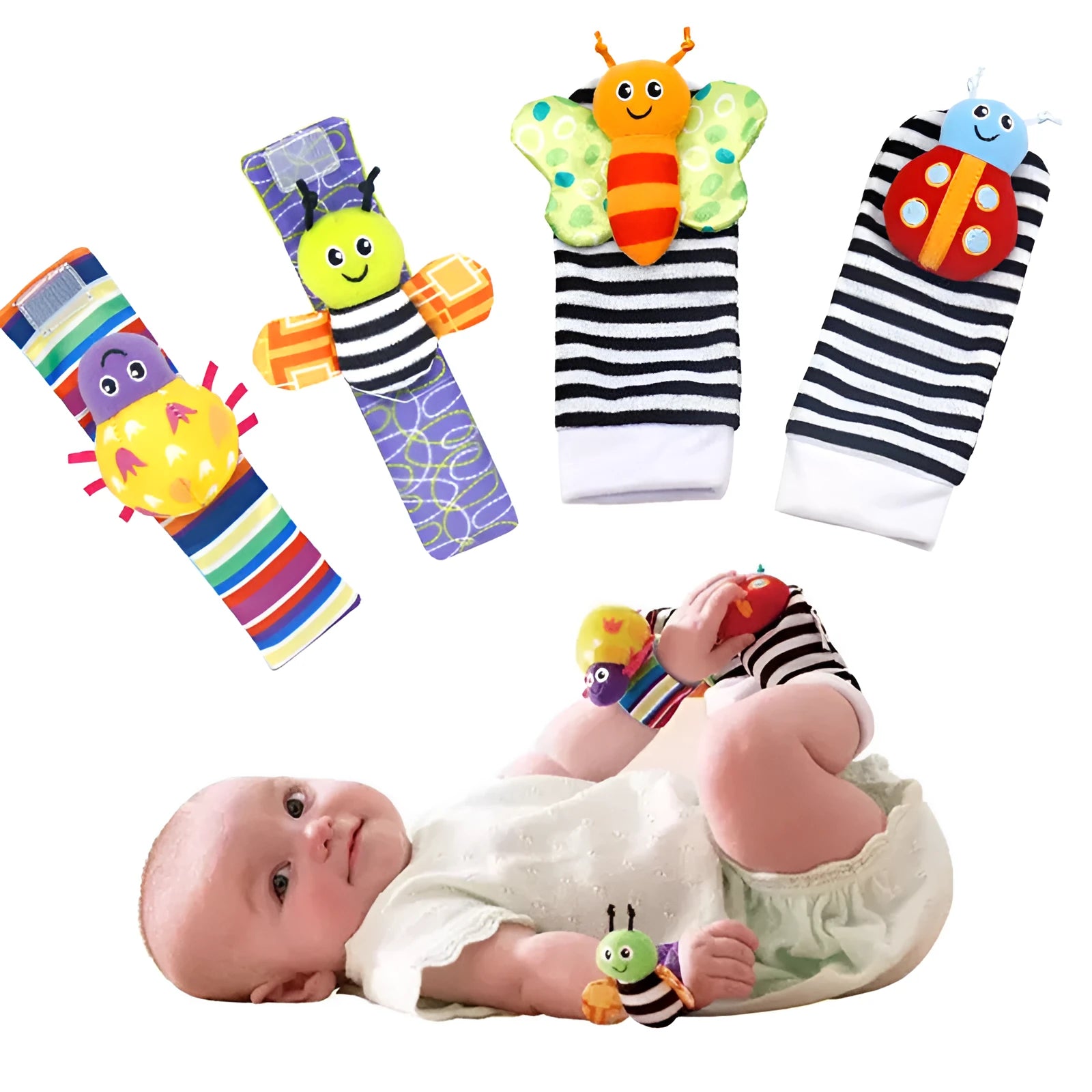 Baby plush toy set with wrist strap and sock in soft cloth, infant girls boys 0-2 years