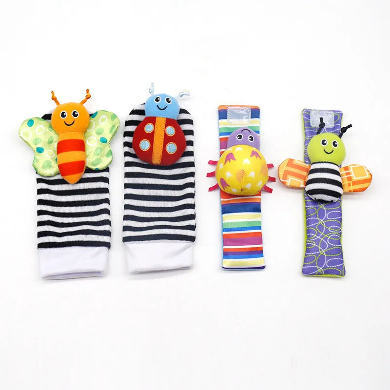 Baby plush toy set with wrist strap and sock in soft cloth, infant girls boys 0-2 years