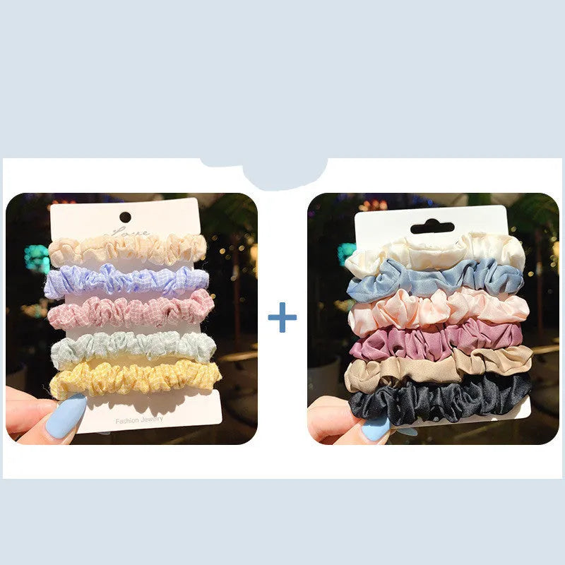 Children's 20-piece hair accessory set showing small intestine hair ring and large intestine head rope styles in autumn colours