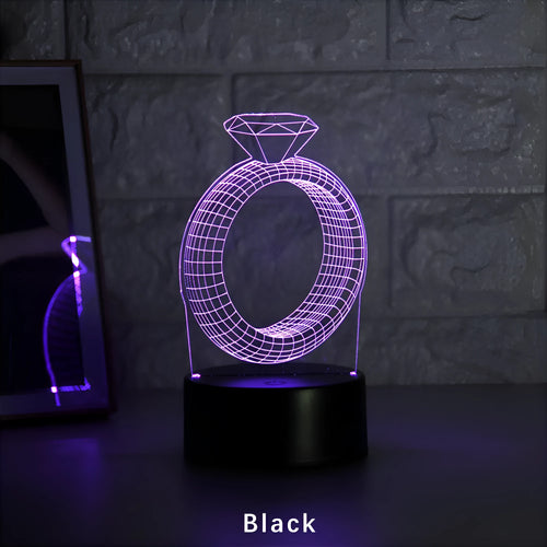 3D diamond ring design LED night light with colour changing modes