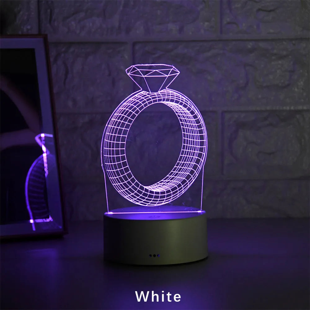 3D diamond ring design LED night light with colour changing modes