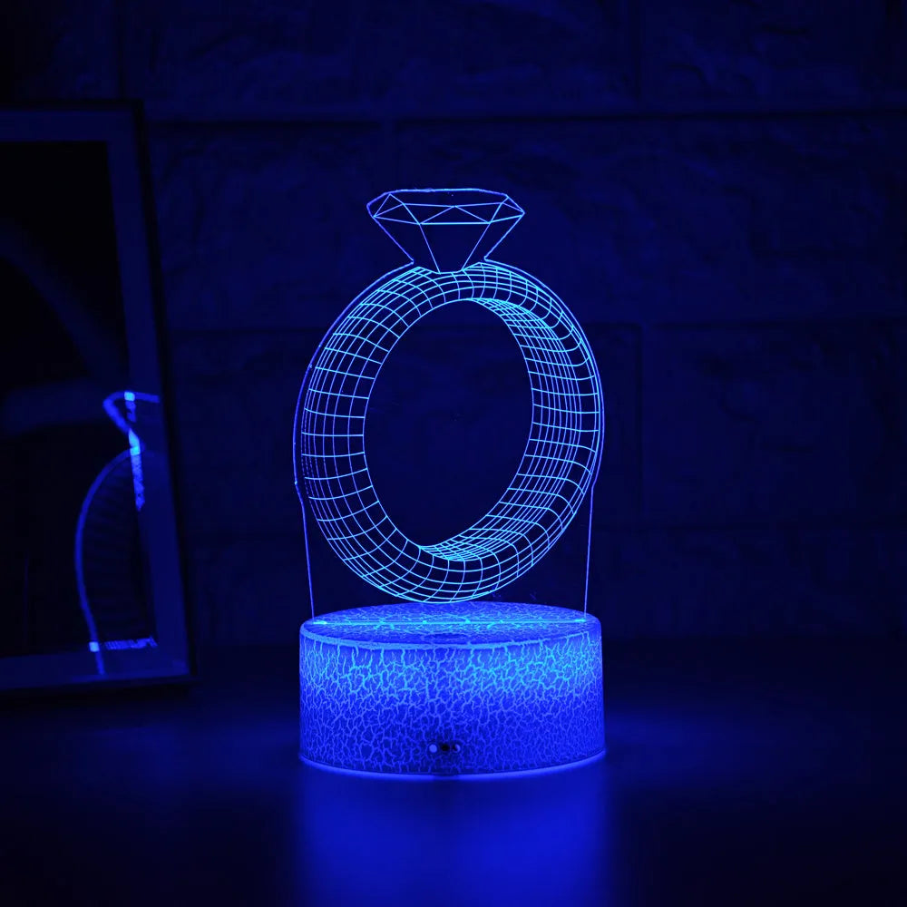 3D diamond ring design LED night light with colour changing modes