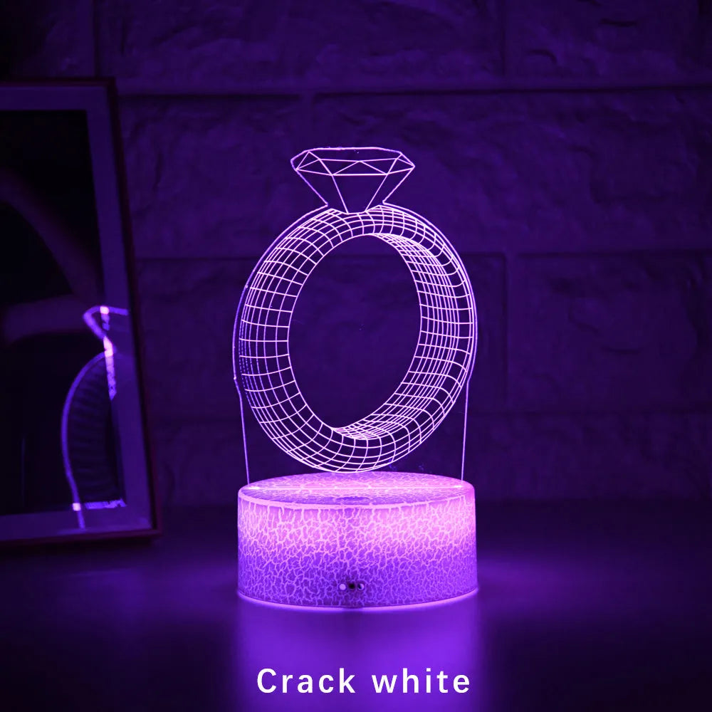 3D diamond ring design LED night light with colour changing modes