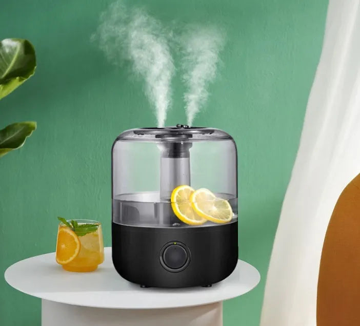 White or black compact humidifier with 3-litre tank for bedroom use with quiet operation under 35dB