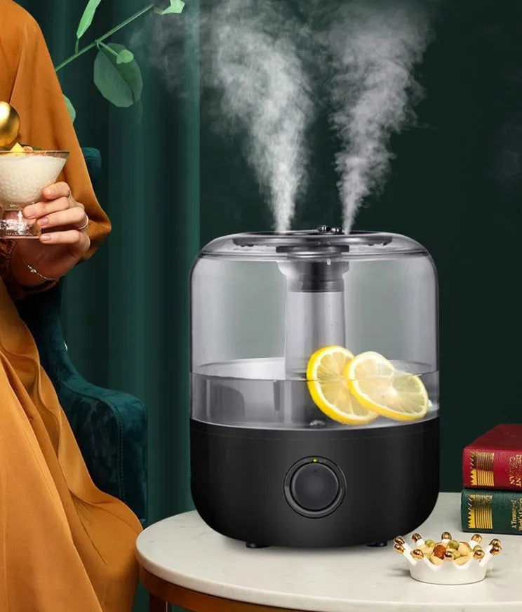 White or black compact humidifier with 3-litre tank for bedroom use with quiet operation under 35dB