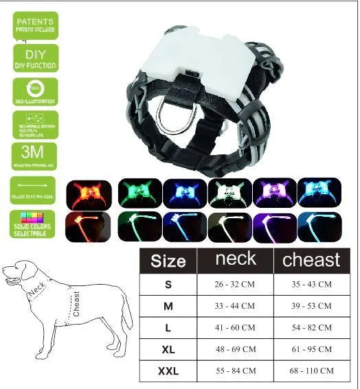 LED USB rechargeable silicone luminous dog collar with seven colour options for small to large dogs