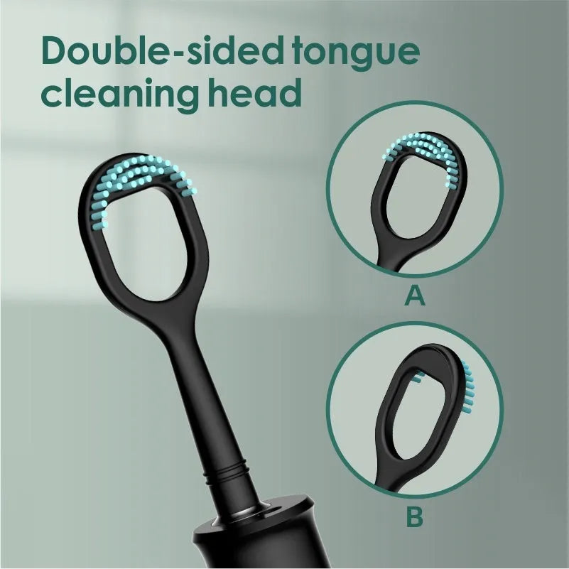 Black household dental scaler with storage tray, tongue cleaner, and USB charging cable