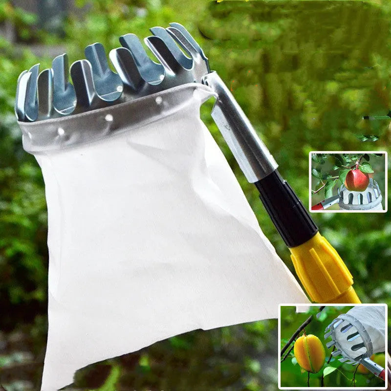 Steel frame fruit picker basket with cloth bag catcher for garden fruit harvesting