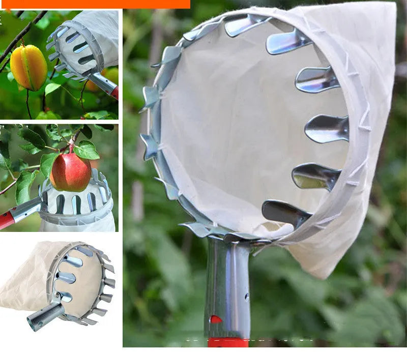Steel frame fruit picker basket with cloth bag catcher for garden fruit harvesting