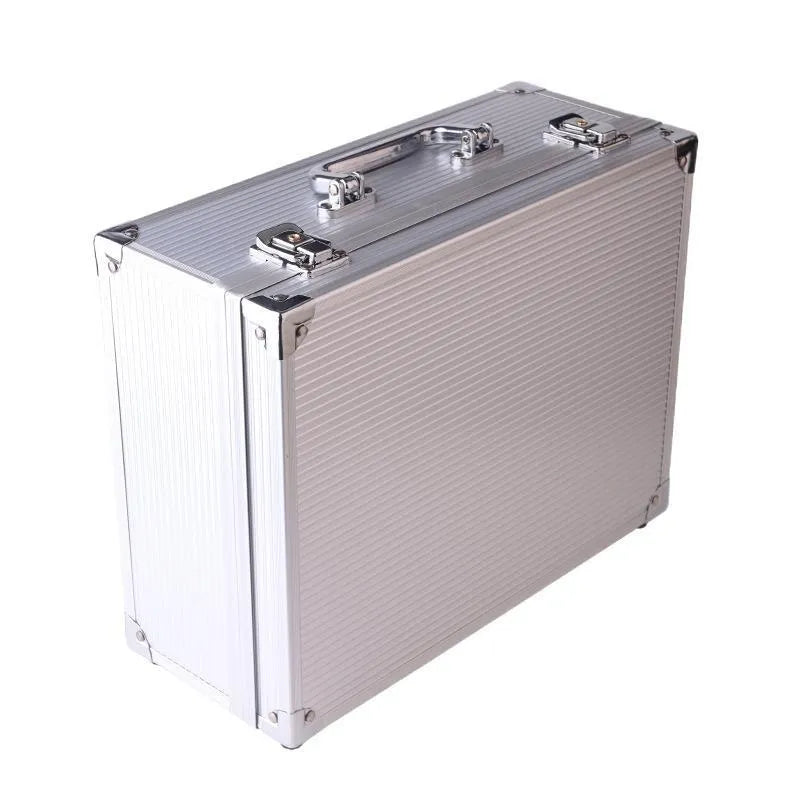 Aluminium tattoo equipment storage box in black showing interior space for needles and tools