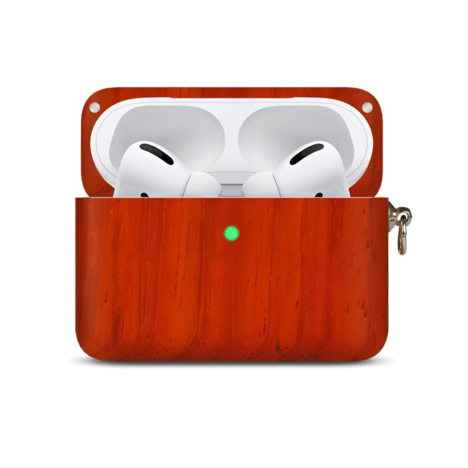 Solid wood Bluetooth earphone case compatible with Apple devices in six wood finish options