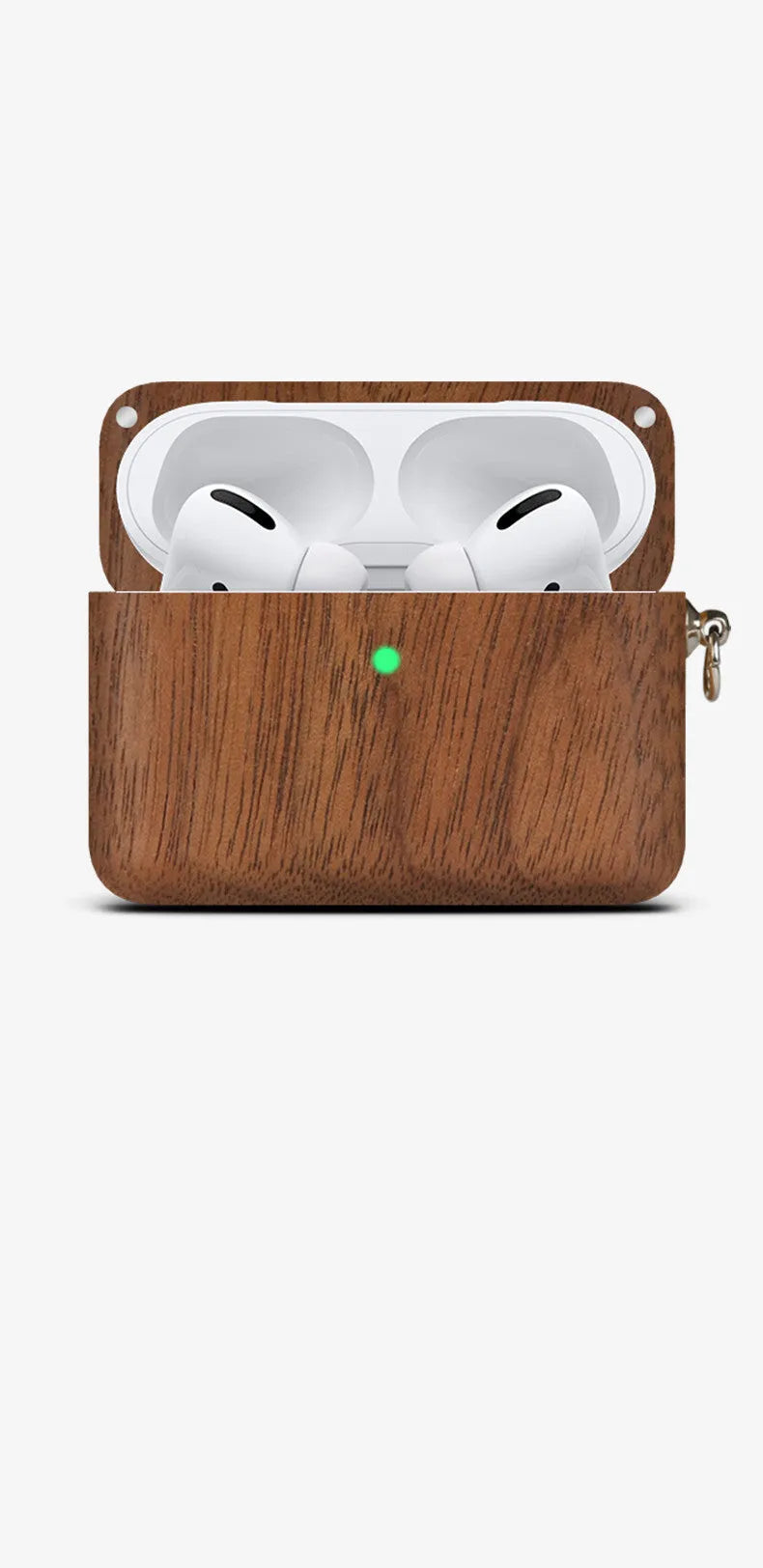 Solid wood Bluetooth earphone case compatible with Apple devices in six wood finish options
