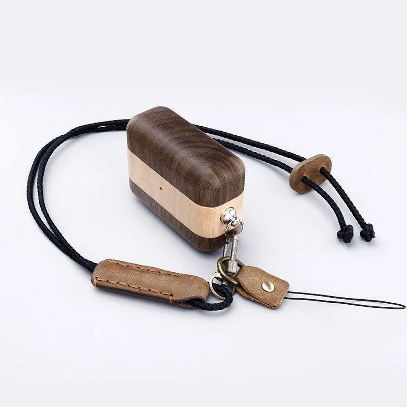 Solid wood Bluetooth earphone case compatible with Apple devices in six wood finish options