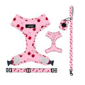 Pink cloth dog leash set with chest strap, collar, traction rope, bowknot, and dog poop bag