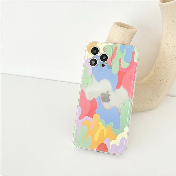 TPU phone case with abstract geometric pattern and transparent colour contrast for Apple iPhone