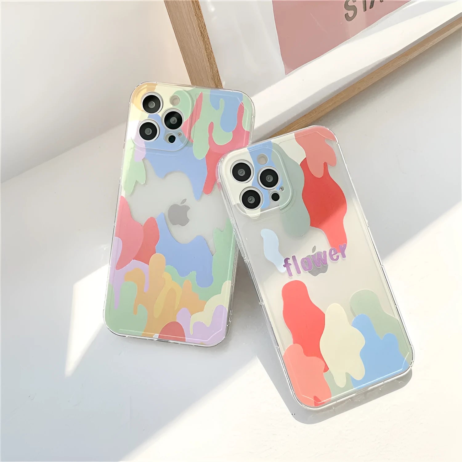 TPU phone case with abstract geometric pattern and transparent colour contrast for Apple iPhone