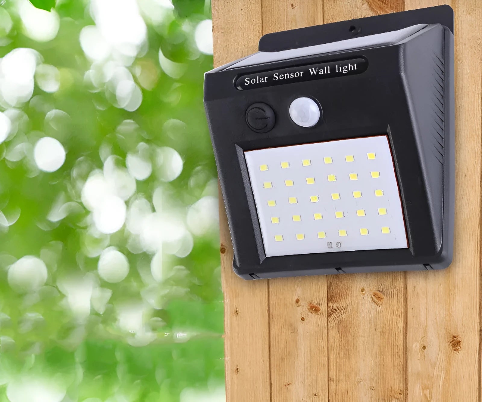 Solar outdoor garden lamp with motion sensor and LED bulbs for automatic night lighting