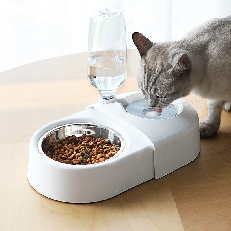 Anti-overturning plastic cat bowl in white with non-slip base for pet feeding