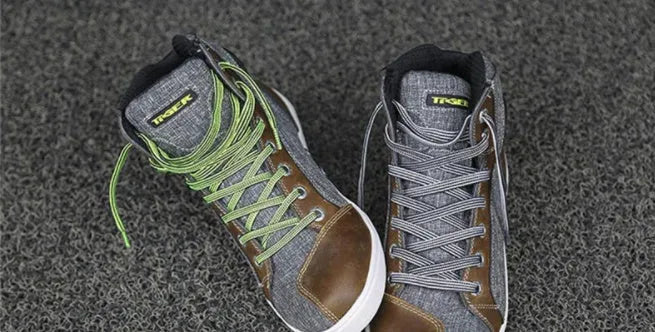 Black and grey motorcycle casual short boots with anti-fall protection and breathable summer design