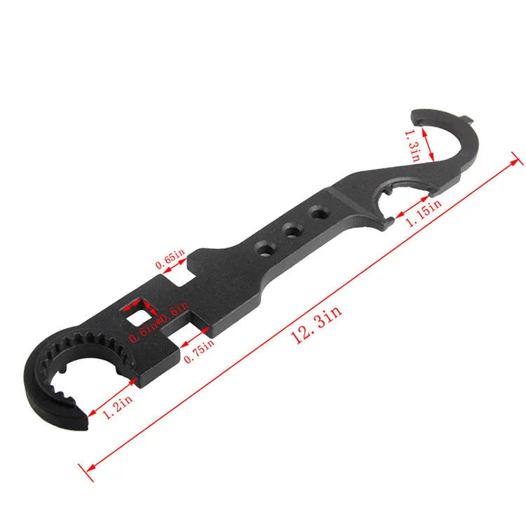 Black all-steel AR15 M4 combination wrench with dual-purpose design for firearm maintenance
