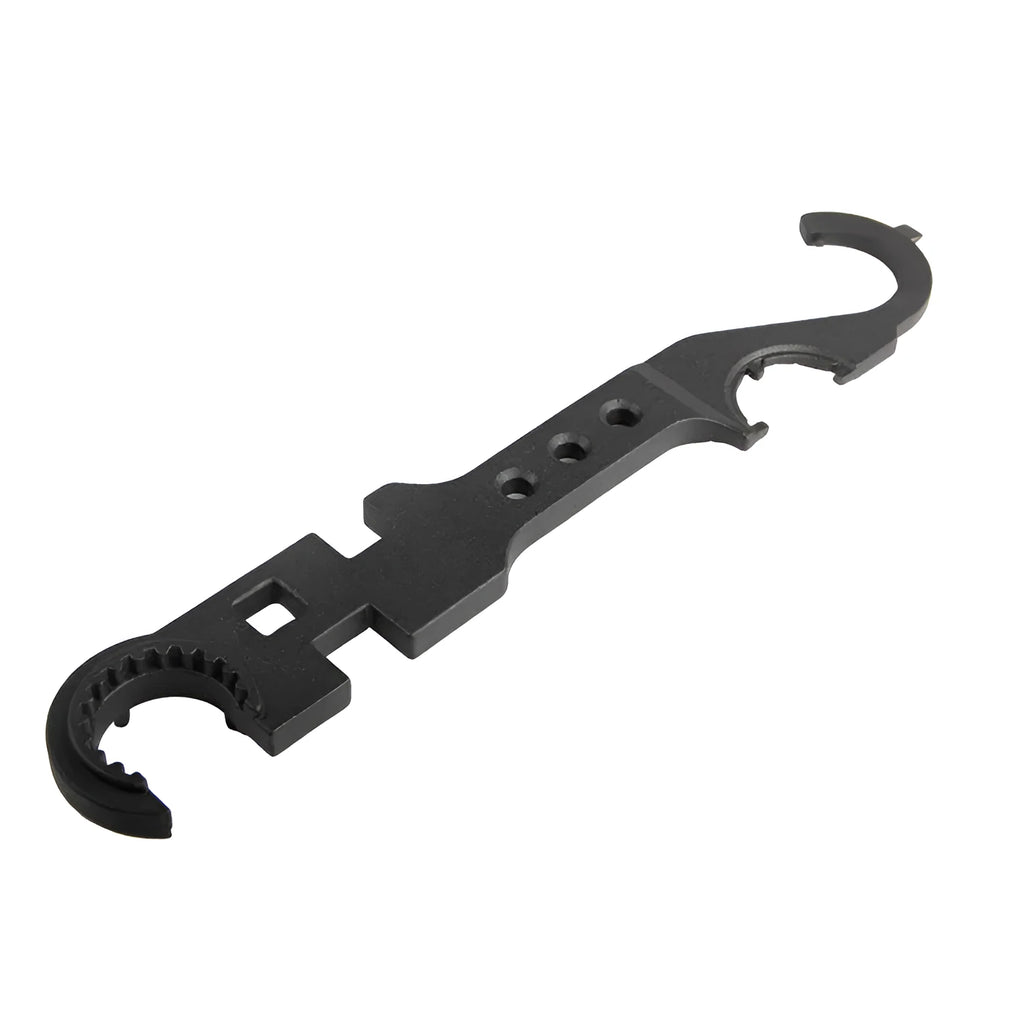 Black all-steel AR15 M4 combination wrench with dual-purpose design for firearm maintenance