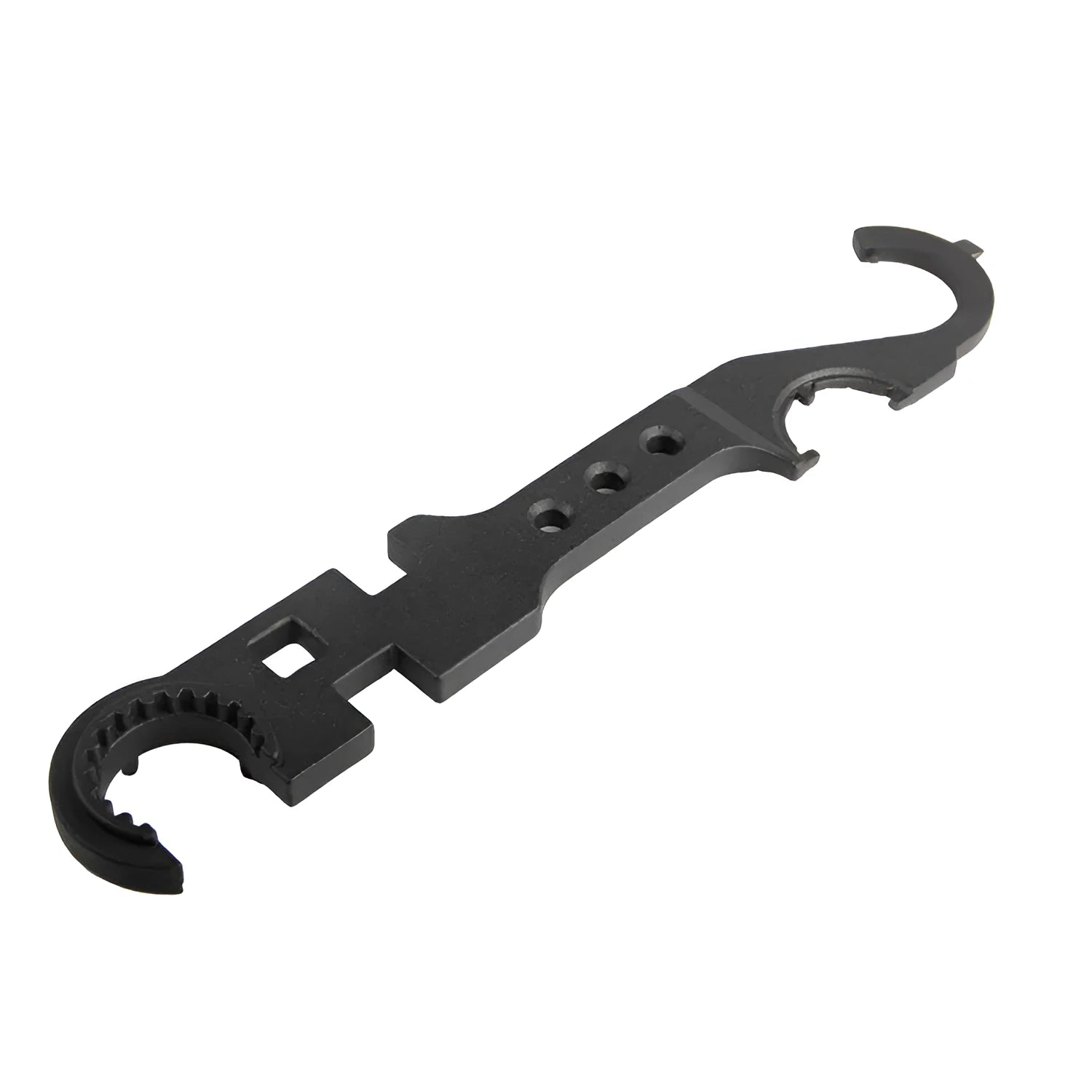 Black all-steel AR15 M4 combination wrench with dual-purpose design for firearm maintenance