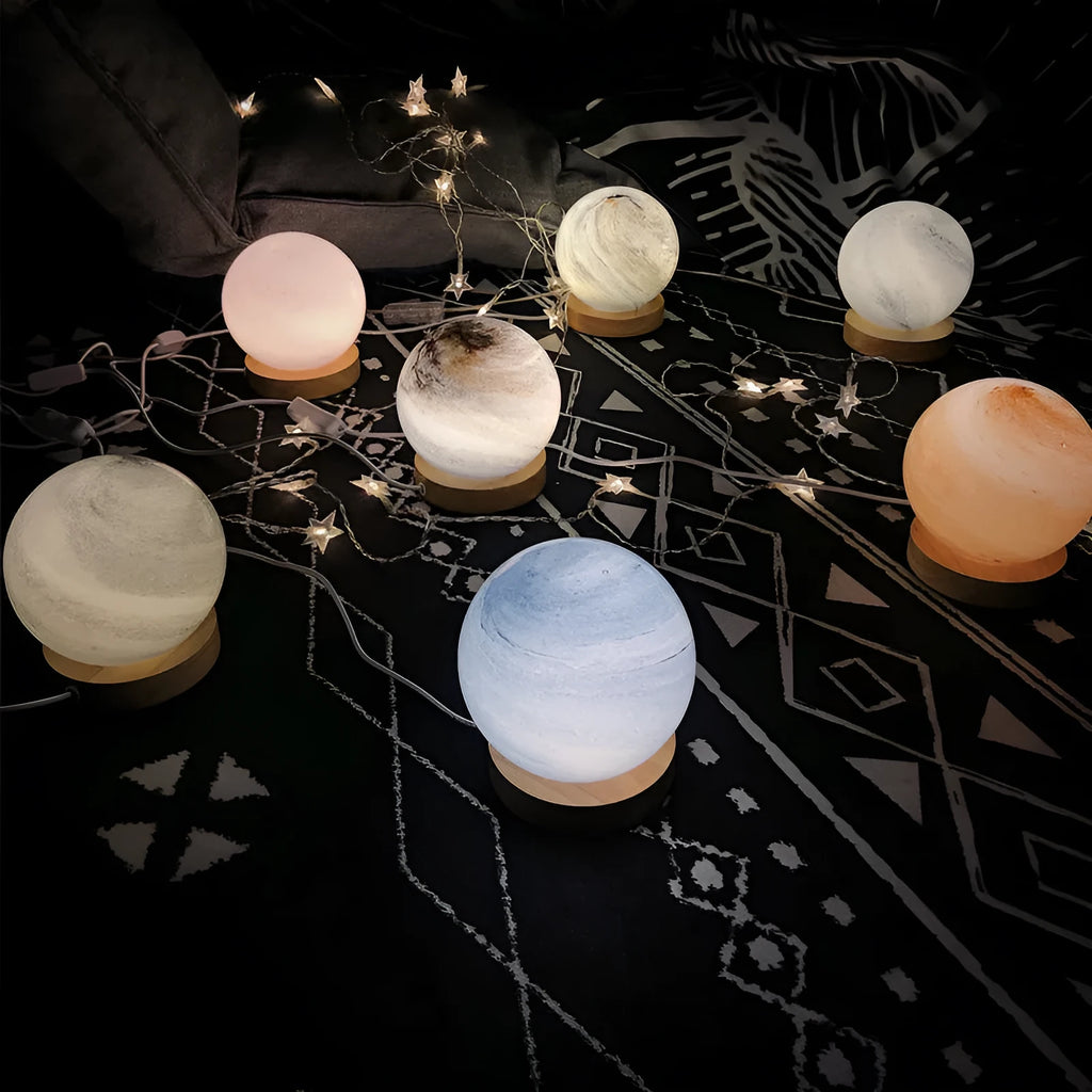 Nordic bedside table lamp with glass shade in one of seven colour options