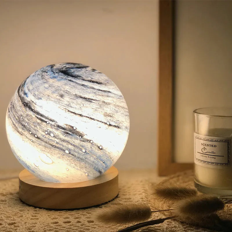 Nordic bedside table lamp with glass shade in one of seven colour options