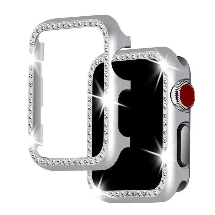 Aluminum alloy diamond protective case for Apple Watch in silver, black, rose gold, rose pink, and gold colour options