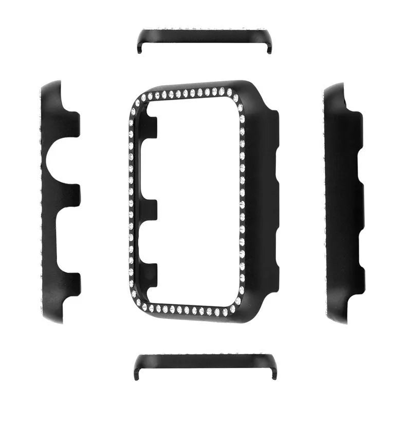 Aluminum alloy diamond protective case for Apple Watch in silver, black, rose gold, rose pink, and gold colour options