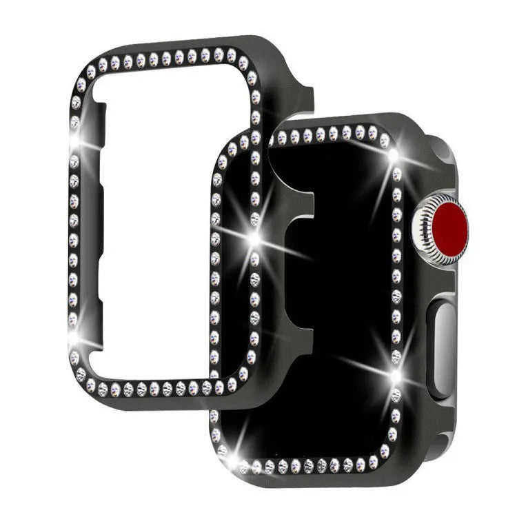 Aluminum alloy diamond protective case for Apple Watch in silver, black, rose gold, rose pink, and gold colour options