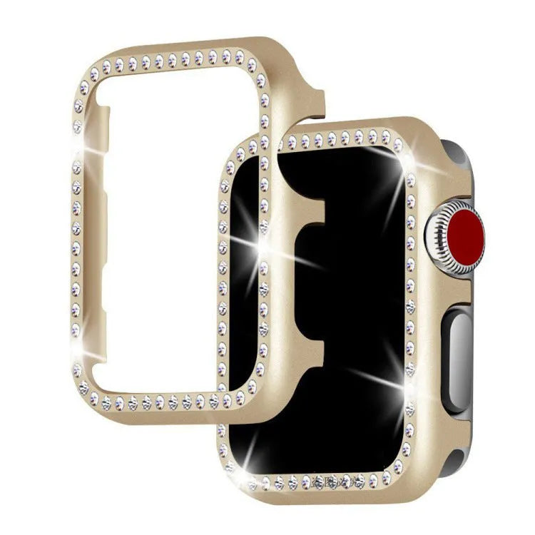 Aluminum alloy diamond protective case for Apple Watch in silver, black, rose gold, rose pink, and gold colour options