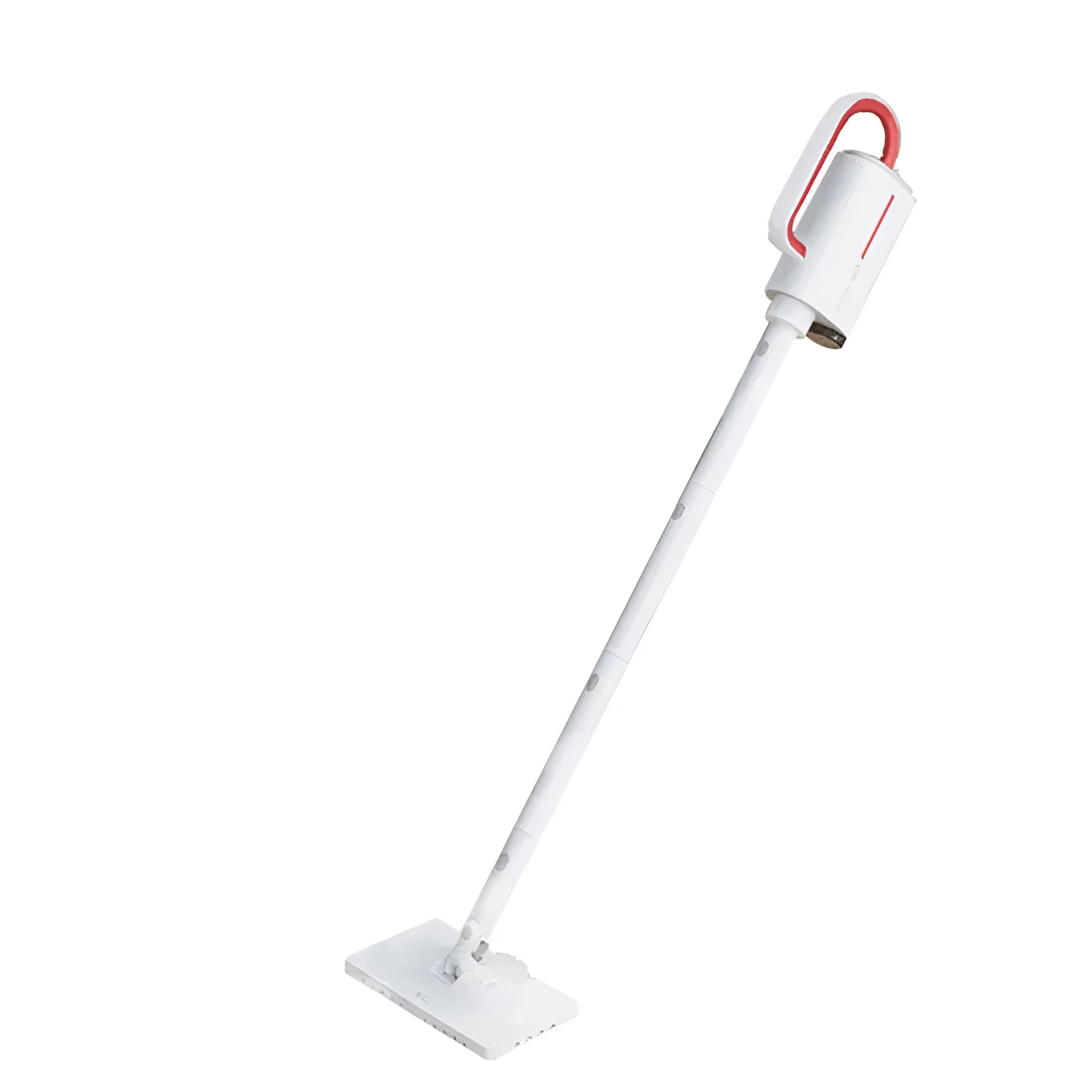 Deerma DEM-ZQ610 multi function steam cleaner with white body, five brush heads, and glass scraper on a light background