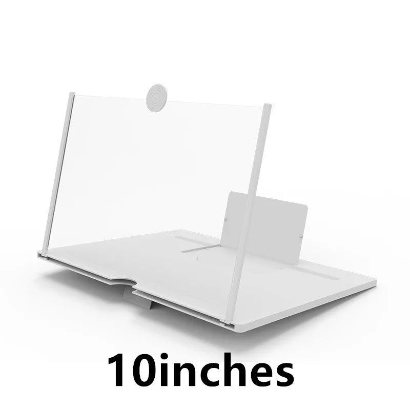 12-inch wood grain screen amplifier folding bracket with acrylic lens on a table
