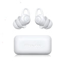 A single pair of white soft silicone ear plugs on a clean background, shown beside their independent packaging.