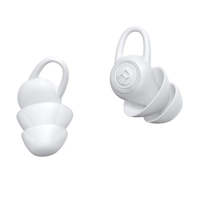 A single pair of white soft silicone ear plugs on a clean background, shown beside their independent packaging.