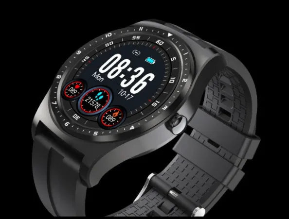 Full circle fitness smart watch with heart rate monitoring on silicone wristband