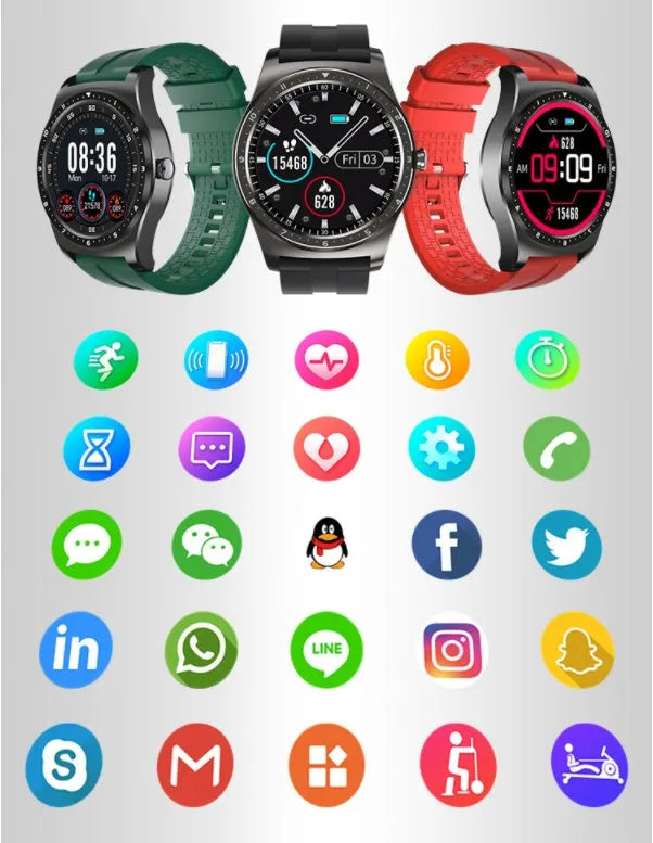 Full circle fitness smart watch with heart rate monitoring on silicone wristband