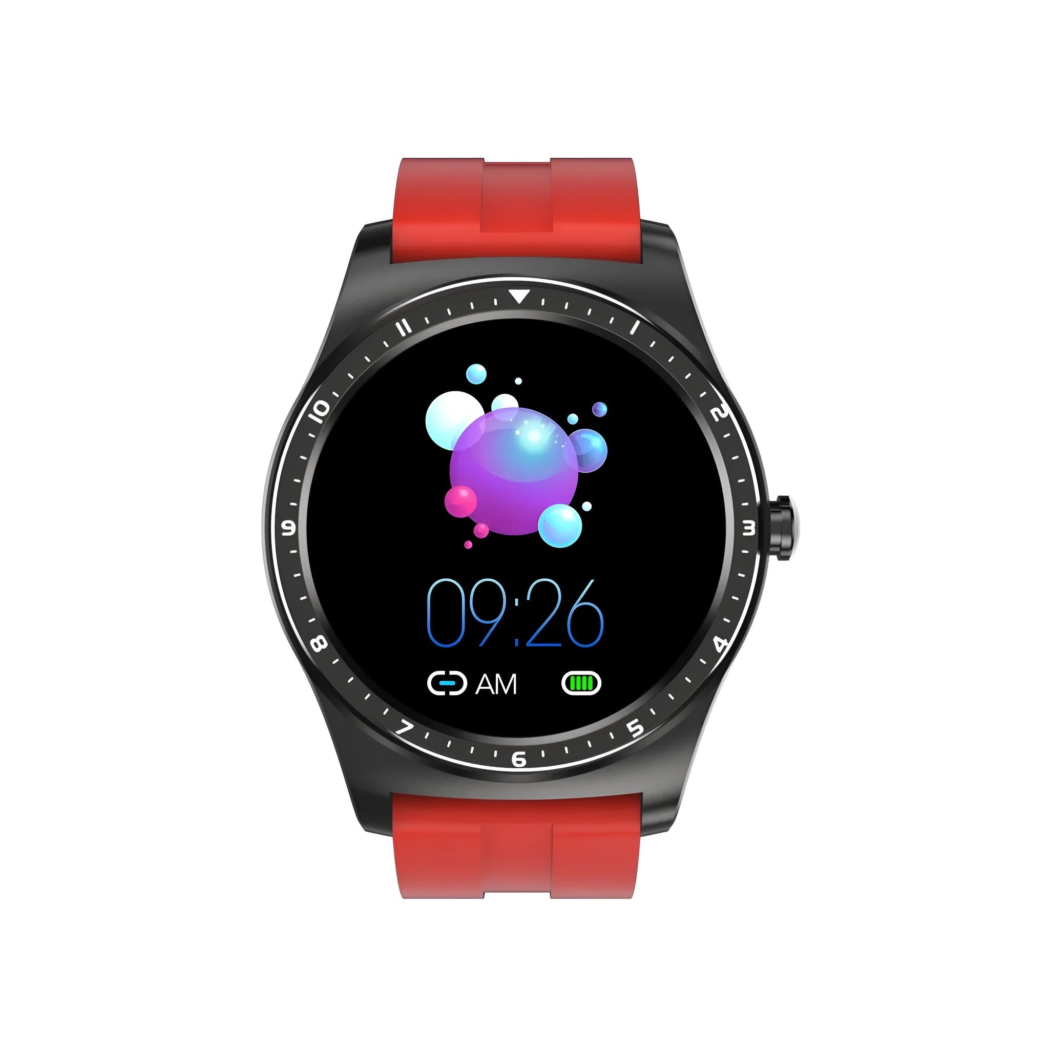 Full circle fitness smart watch with heart rate monitoring on silicone wristband