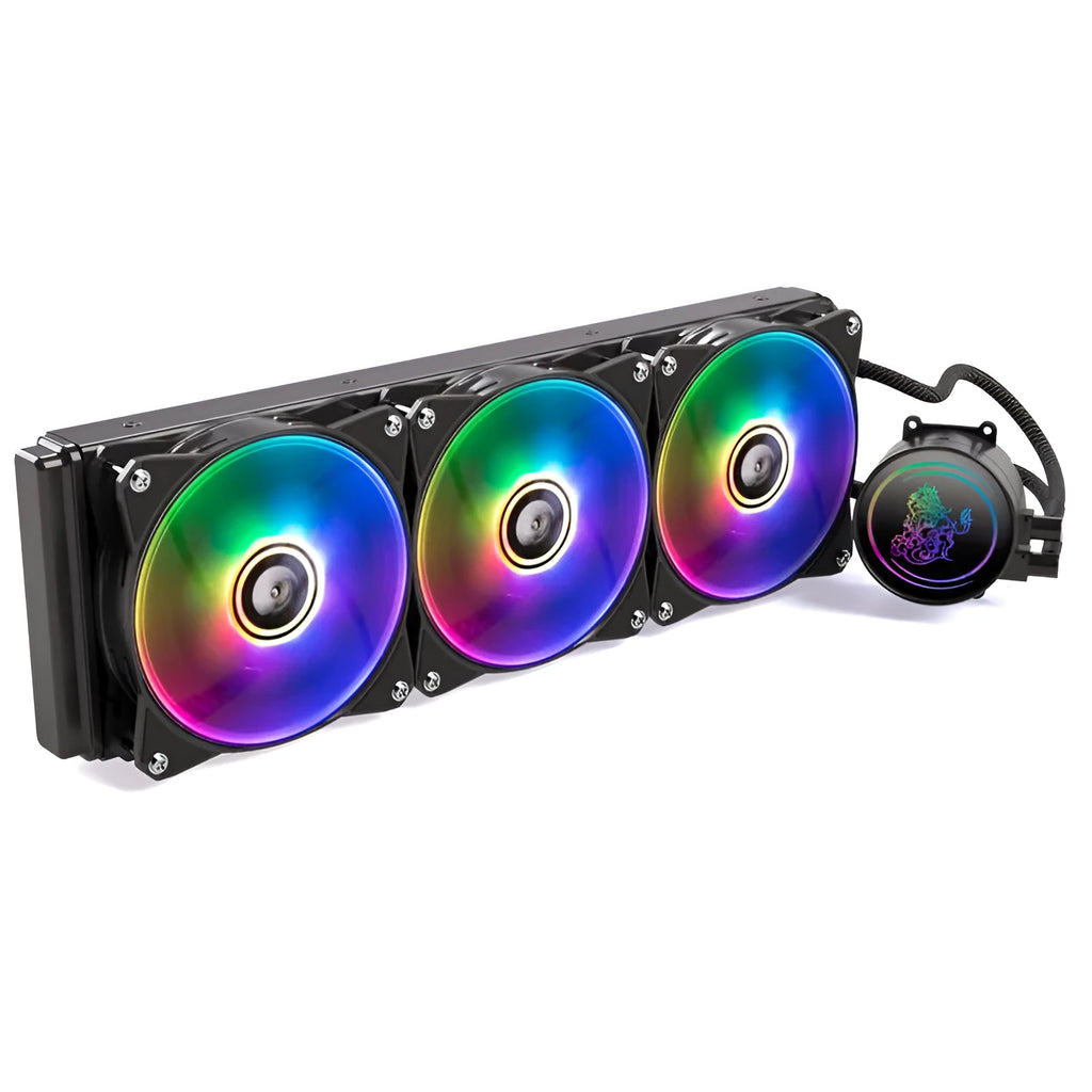 Kirin 240 CPU water cooling radiator with colourful ARGB lighting and copper-aluminium construction