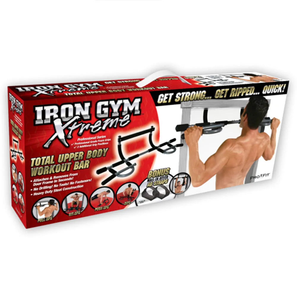 Black steel indoor pull-up bar with tension bar for wall mounting