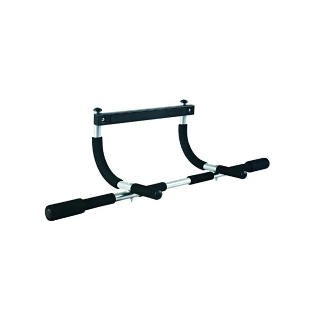 Black steel indoor pull-up bar with tension bar for wall mounting
