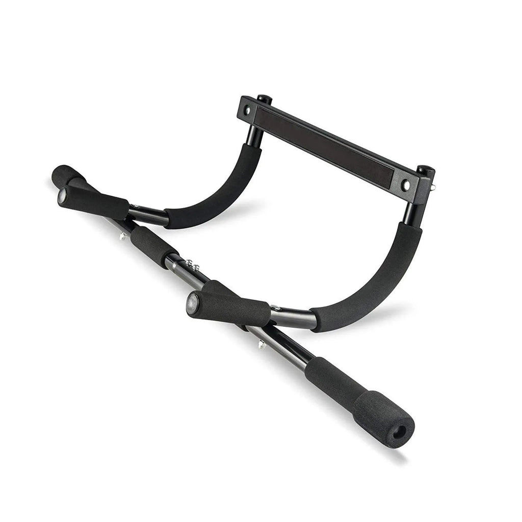 Black steel indoor pull-up bar with tension bar for wall mounting