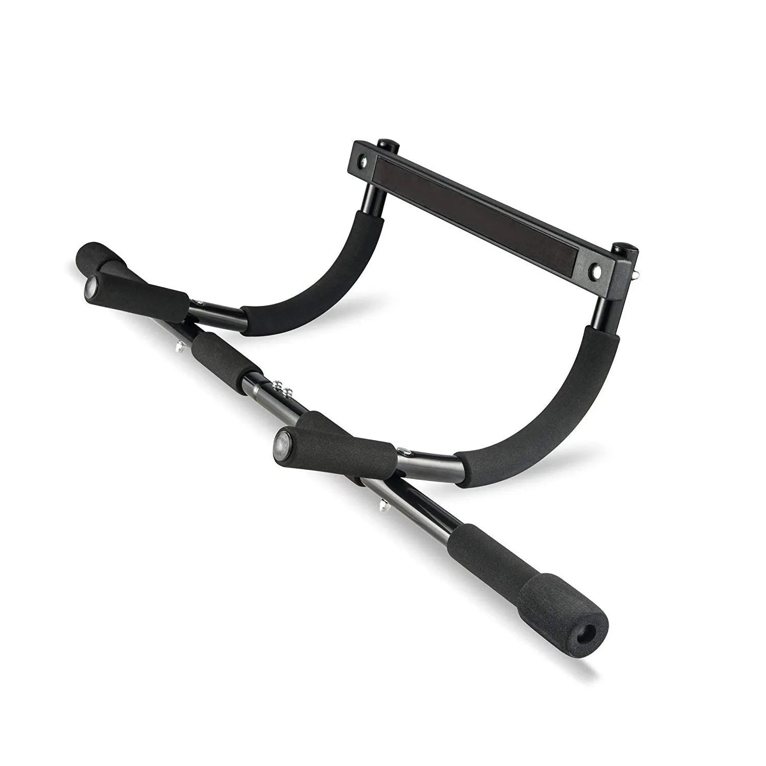 Black steel indoor pull-up bar with tension bar for wall mounting