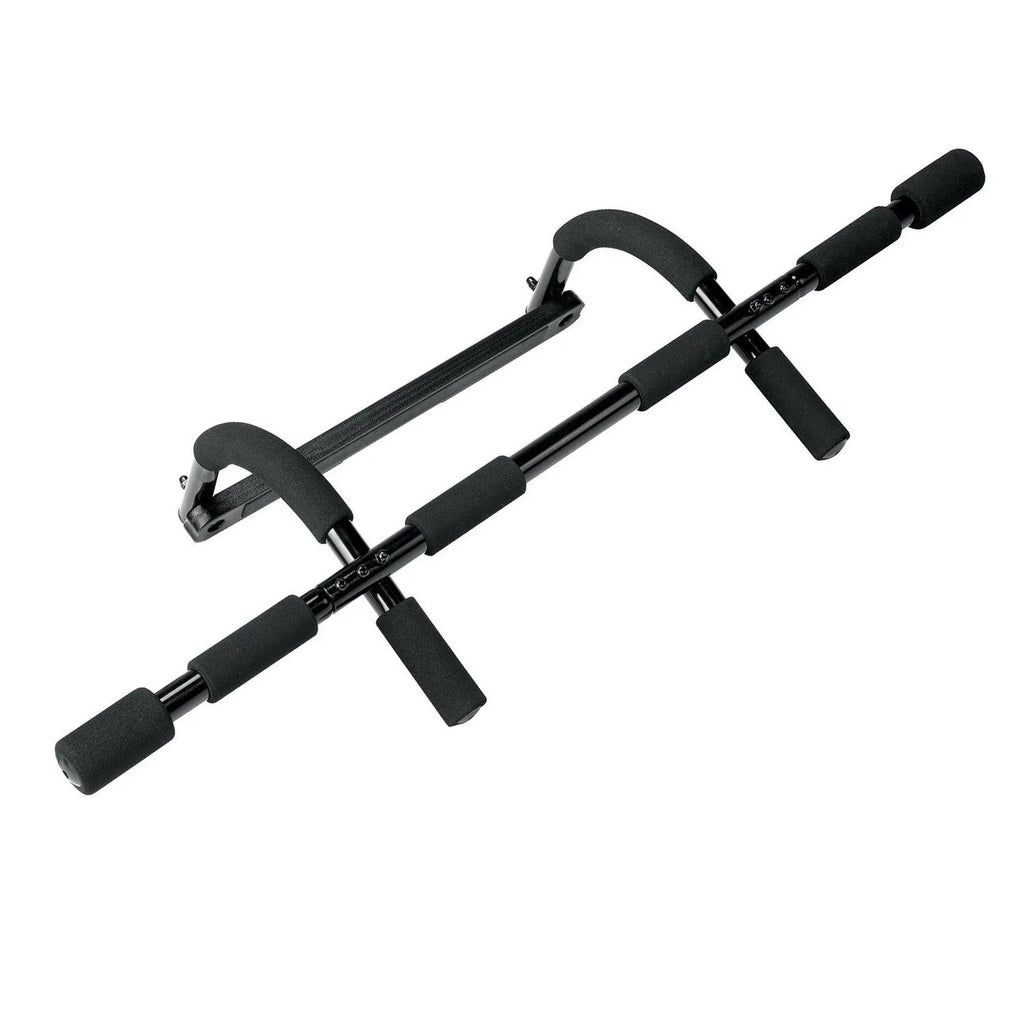 Black steel indoor pull-up bar with tension bar for wall mounting