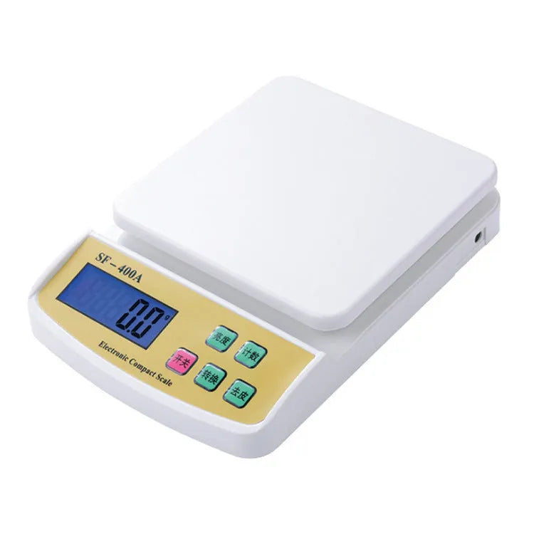 SF-400A digital kitchen scale with 10kg capacity and multiple display language options