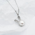 Luxury cute rabbit with pearl silver earrings and necklace set white colour for women