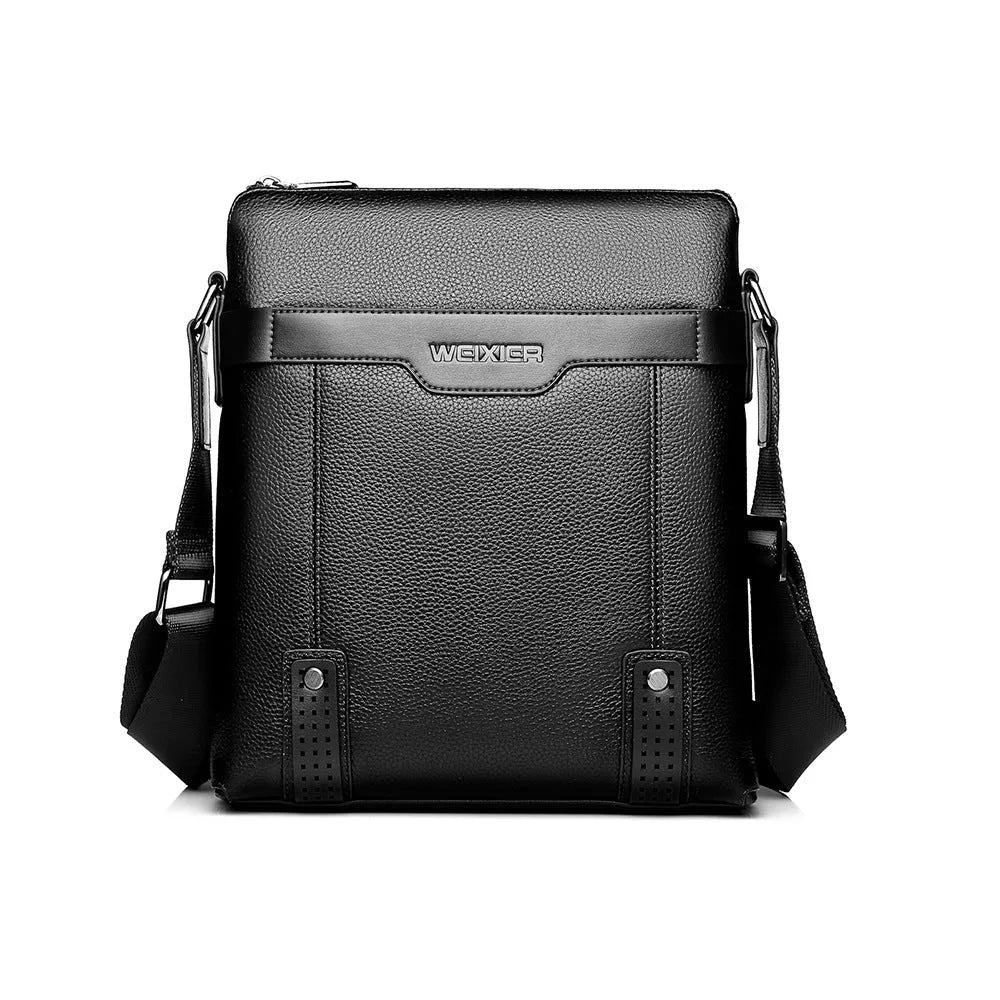 Men's medium shoulder bag in black PU leather with zipper opening and single strap