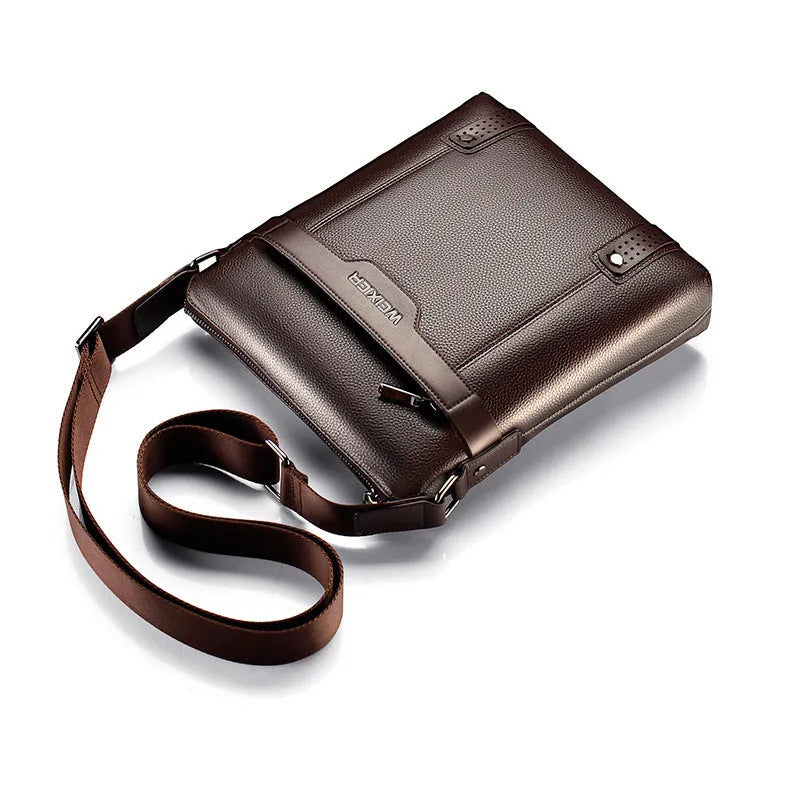 Men's medium shoulder bag in black PU leather with zipper opening and single strap